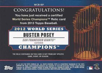 2013 Topps - World Champion Relics #WCR-BP Buster Posey Back