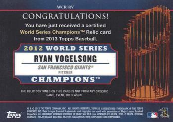2013 Topps - World Champion Relics #WCR-RV Ryan Vogelsong Back
