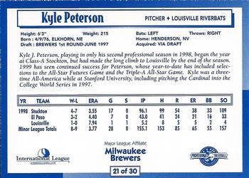 1999 International League Top Prospects #21 Kyle Peterson Back
