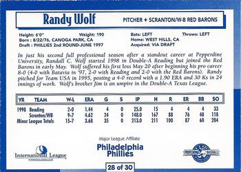 1999 International League Top Prospects #28 Randy Wolf Back