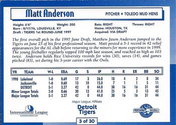 1999 International League Top Prospects #3 Matt Anderson Back