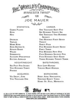 2013 Topps Allen & Ginter #128 Joe Mauer Back