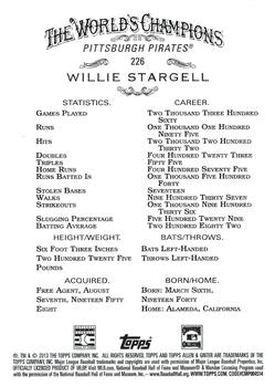 2013 Topps Allen & Ginter #226 Willie Stargell Back