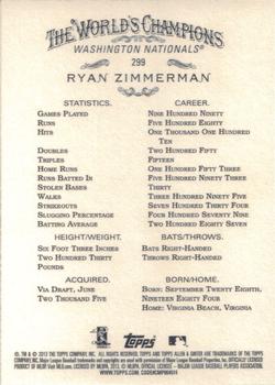 2013 Topps Allen & Ginter #299 Ryan Zimmerman Back