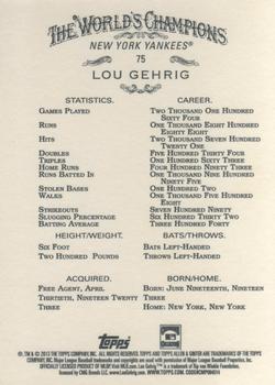 2013 Topps Allen & Ginter #75 Lou Gehrig Back