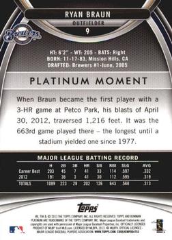 2013 Bowman Platinum #9 Ryan Braun Back