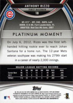 2013 Bowman Platinum #18 Anthony Rizzo Back