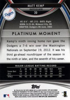 2013 Bowman Platinum #20 Matt Kemp Back