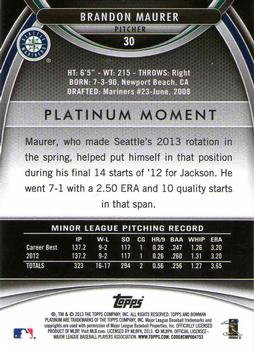 2013 Bowman Platinum #30 Brandon Maurer Back