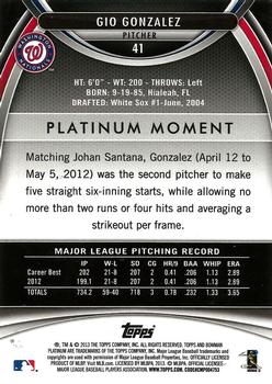 2013 Bowman Platinum #41 Gio Gonzalez Back