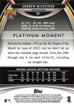 2013 Bowman Platinum #51 Andrew McCutchen Back