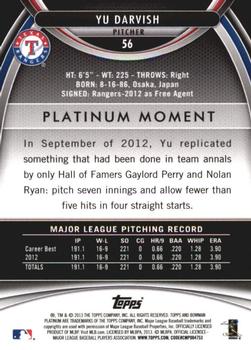 2013 Bowman Platinum #56 Yu Darvish Back