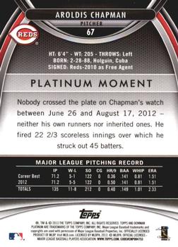 2013 Bowman Platinum #67 Aroldis Chapman Back