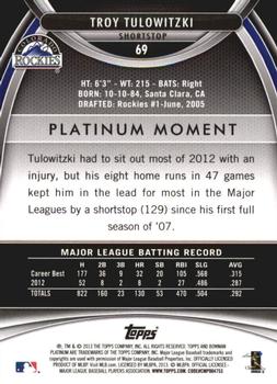 2013 Bowman Platinum #69 Troy Tulowitzki Back