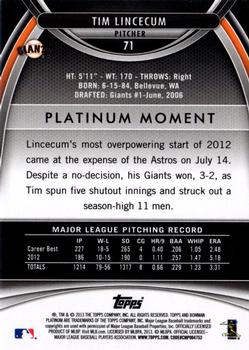 2013 Bowman Platinum #71 Tim Lincecum Back