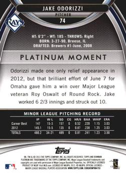 2013 Bowman Platinum #74 Jake Odorizzi Back