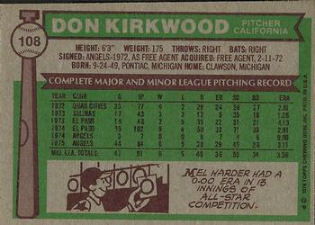 1976 Topps #108 Don Kirkwood Back