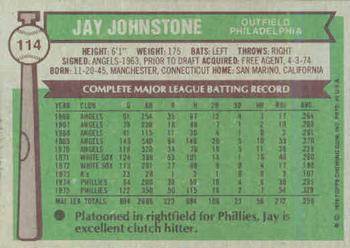 1976 Topps #114 Jay Johnstone Back