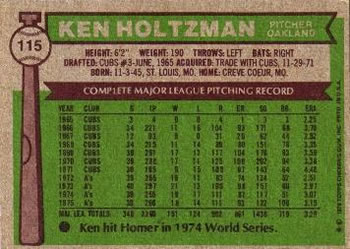 1976 Topps #115 Ken Holtzman Back