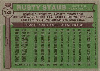 1976 Topps #120 Rusty Staub Back