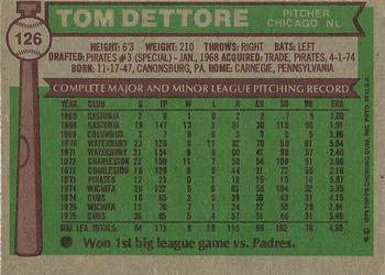 1976 Topps #126 Tom Dettore Back
