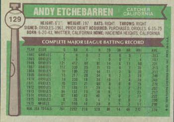 1976 Topps #129 Andy Etchebarren Back
