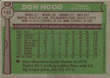 1976 Topps #132 Don Hood Back
