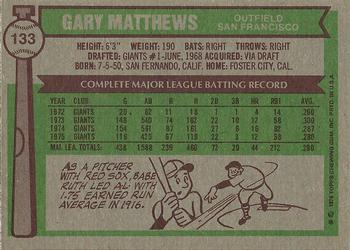 1976 Topps #133 Gary Matthews Back