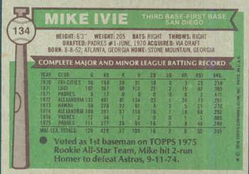 1976 Topps #134 Mike Ivie Back