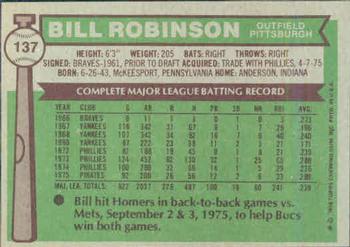 1976 Topps #137 Bill Robinson Back