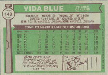 1976 Topps #140 Vida Blue Back