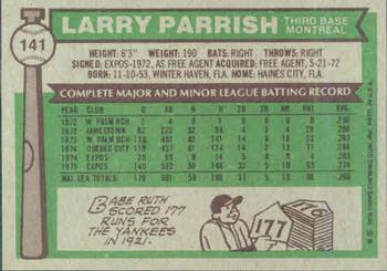 1976 Topps #141 Larry Parrish Back