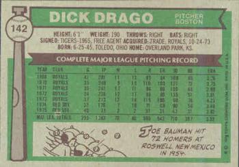 1976 Topps #142 Dick Drago Back