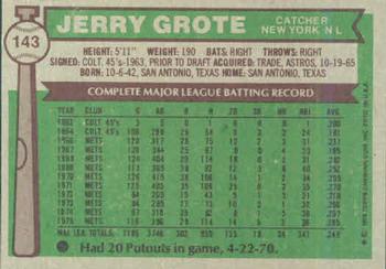 1976 Topps #143 Jerry Grote Back