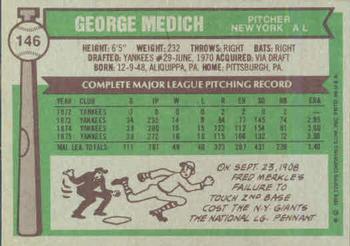 1976 Topps #146 George Medich Back