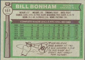 1976 Topps #151 Bill Bonham Back