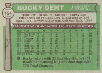 1976 Topps #154 Bucky Dent Back