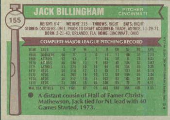 1976 Topps #155 Jack Billingham Back