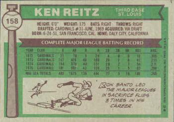 1976 Topps #158 Ken Reitz Back