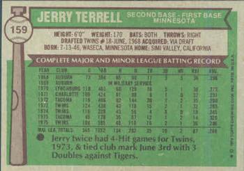 1976 Topps #159 Jerry Terrell Back