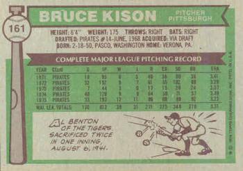 1976 Topps #161 Bruce Kison Back