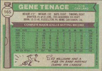 1976 Topps #165 Gene Tenace Back