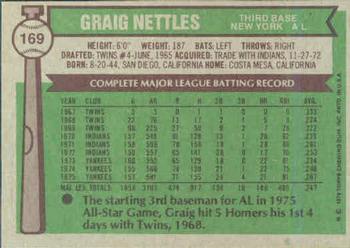 1976 Topps #169 Graig Nettles Back