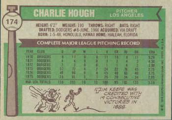 1976 Topps #174 Charlie Hough Back