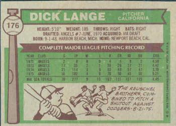 1976 Topps #176 Dick Lange Back