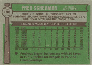1976 Topps #188 Fred Scherman Back