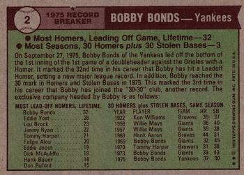 1976 Topps #2 Bobby Bonds Back