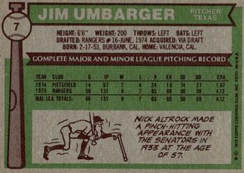 1976 Topps #7 Jim Umbarger Back