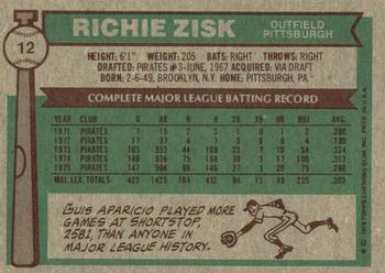 1976 Topps #12 Richie Zisk Back