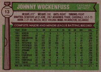 1976 Topps #13 Johnny Wockenfuss Back